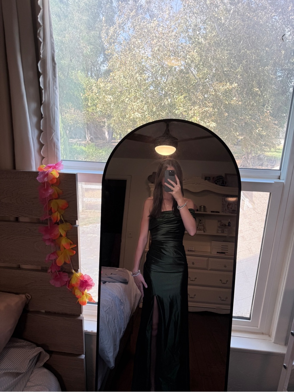 David's Bridal Dark Green Satin Strapless Evening Gown